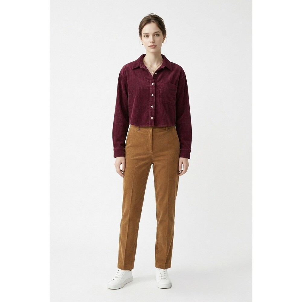 Womens Burgundy Corduroy Shirt Cotton Long Sleeve Button Up Shacket No Tag Sz M - Picture 12 of 16